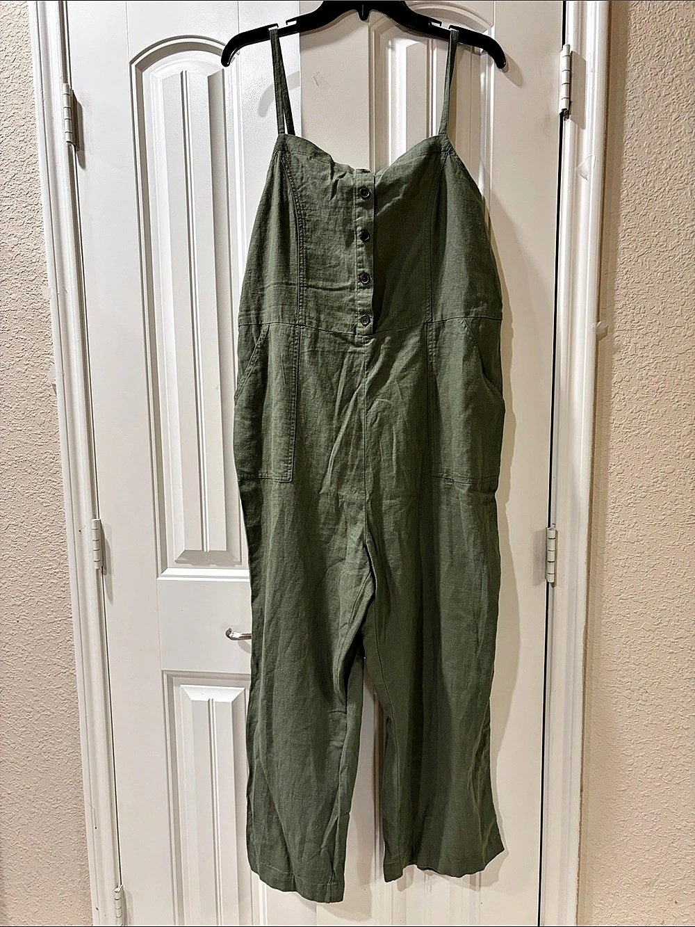Old Navy Button-Front Linen-Blend Cami Jumpsuit Olive XL